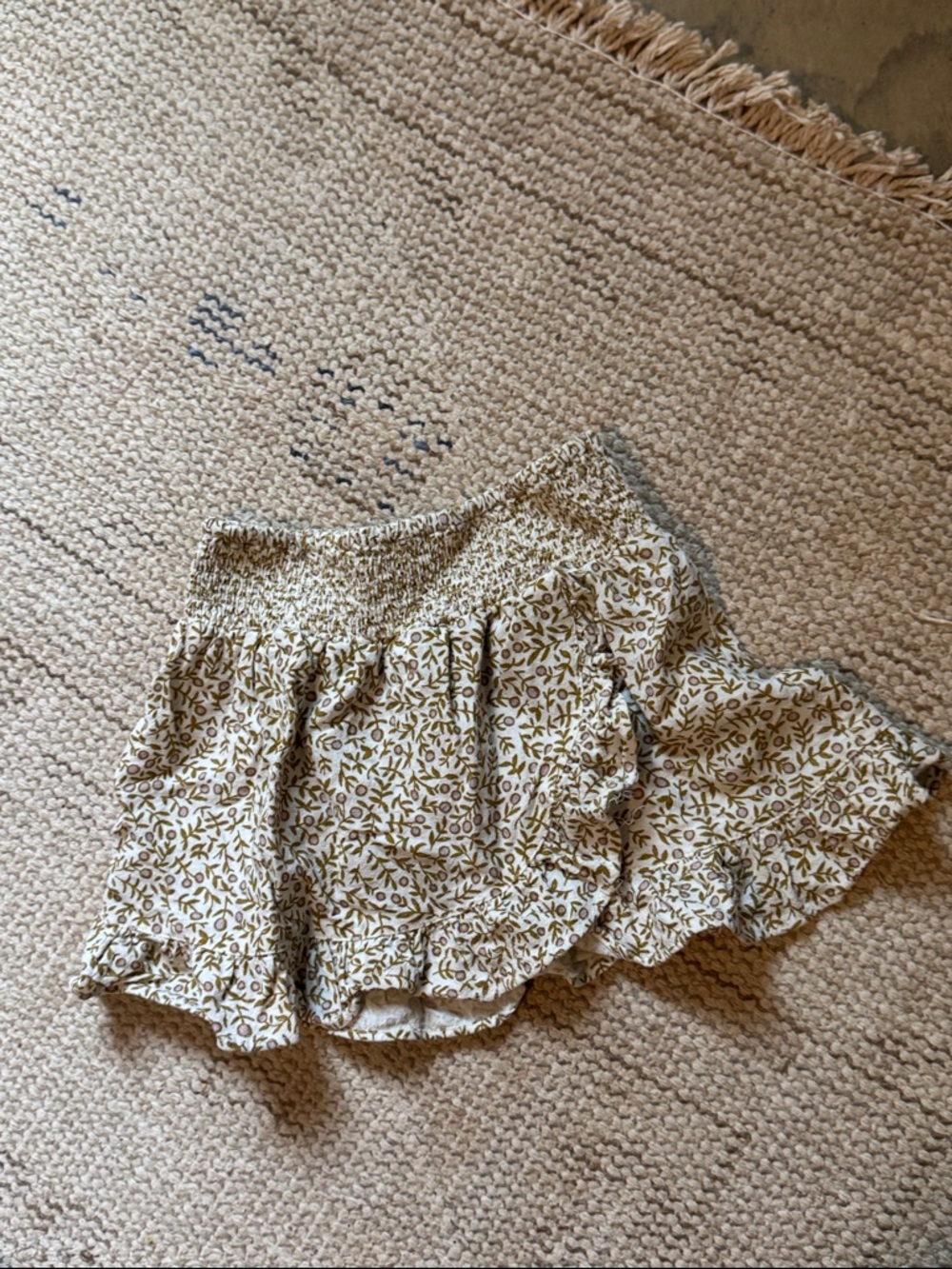 Rylee + Cru Olive Leaf Print Smocked Ruffle Skirt